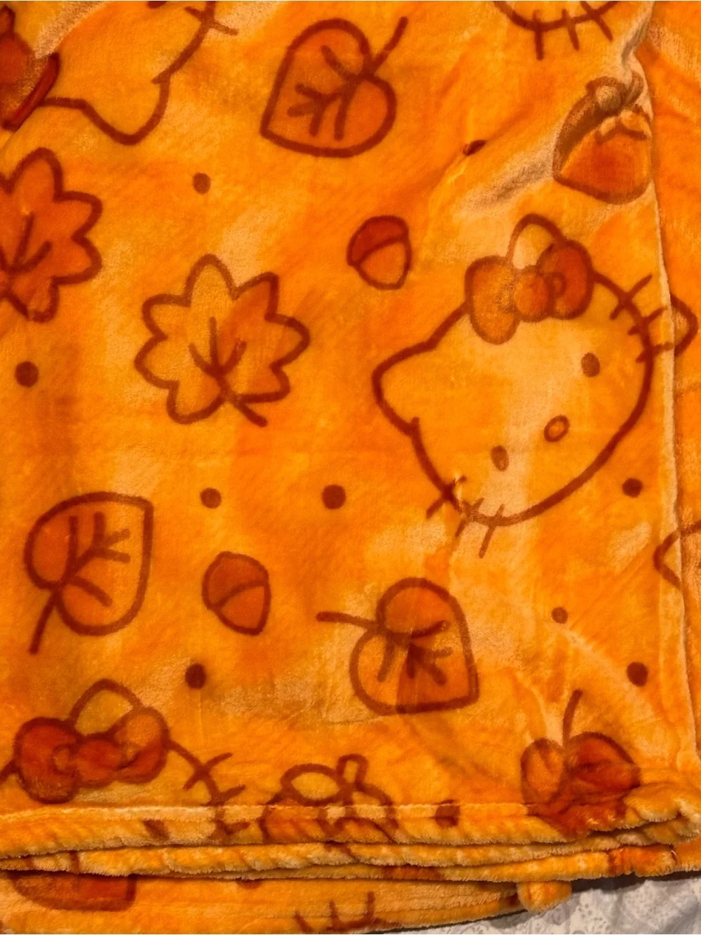 Sanrio Hello Kitty Autumn Fall Orange & Brown Super Plush Thick Large Throw